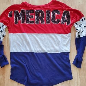 Victoria's Secret Pink 'Merica Campus Crew Bling Varsity Stars Stripes Military